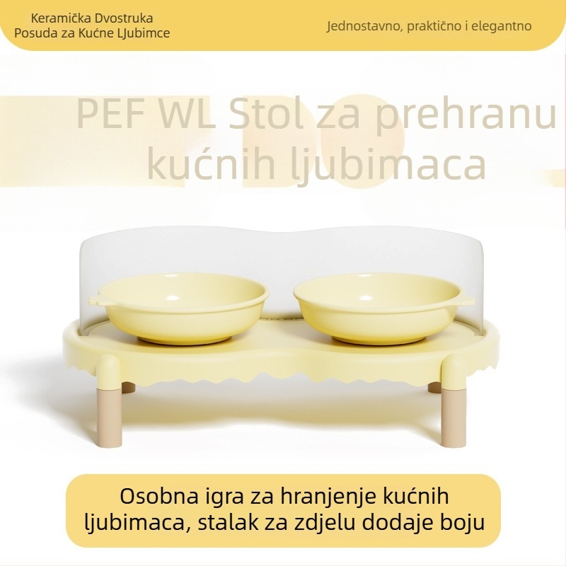 Dvostruka stanica za hranjenje mačaka i pasa s keramičkim zdjelicama na PP bazi – protiv prosipanja, stabilna, komplet automatske prehrane