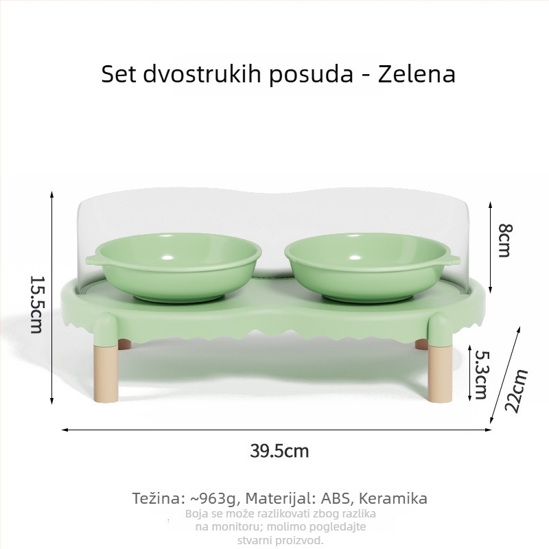 Dvostruka stanica za hranjenje mačaka i pasa s keramičkim zdjelicama na PP bazi – protiv prosipanja, stabilna, komplet automatske prehrane