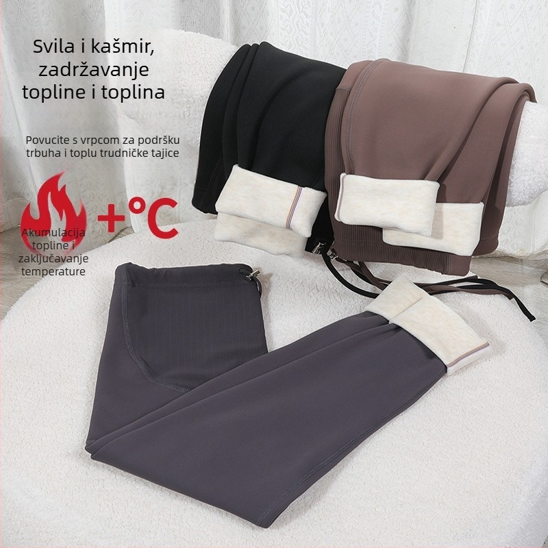Trudničke tople legice s flis podstavom - Sharkskin najlon 70–80%, Spandex <30%, visoka elastičnost, duljina 9/10