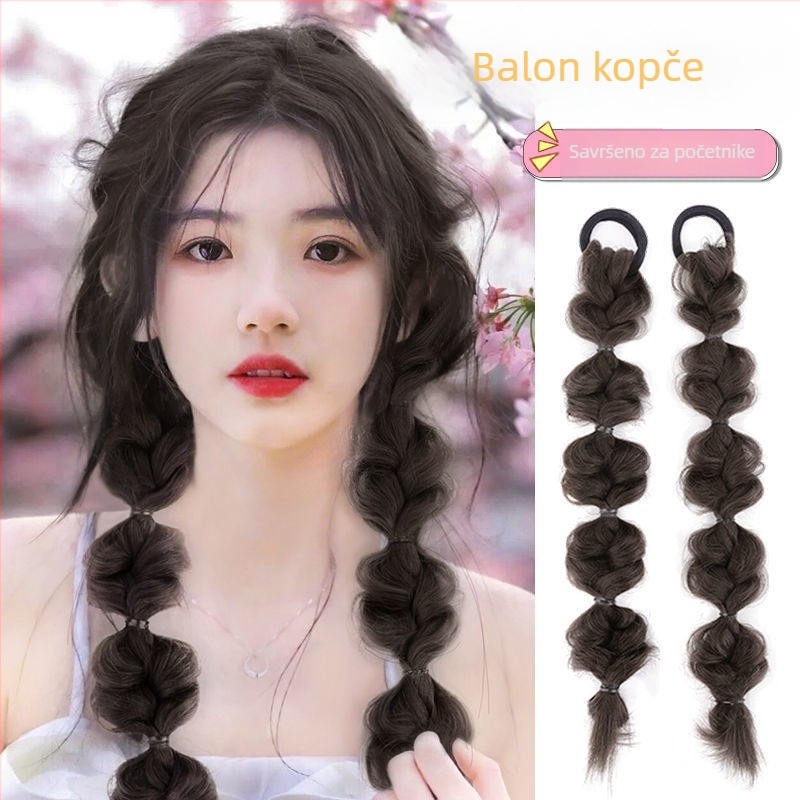 Perika s dvostrukom repom Lantern Bubble Braids, s trakom za pričvršćivanje, ručno tkana, vlakna visoke temperature
