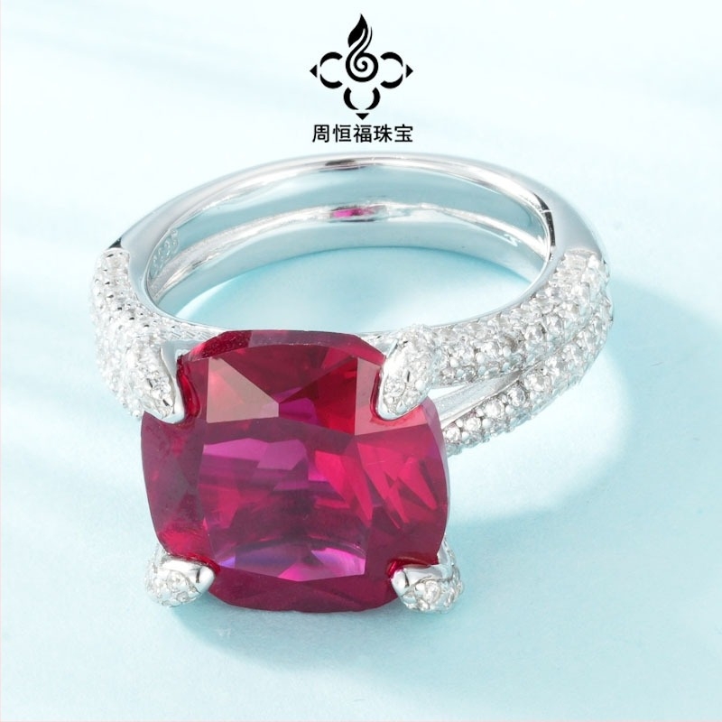 Prsten od srebra S925 s rubinom i ugradnjom dragog kamenja, ženski stil laganog luksuza