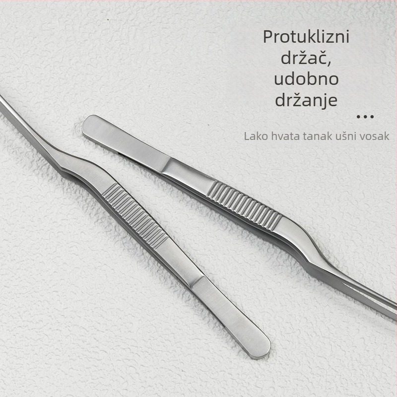 Nehrđajuće čelične pincete za čišćenje uha s dizajnom pištoljskog laktusa, neklizajući držak i zubasti vrhovi — uklanjanje ušnog voska i stranih tijela, Little Plum