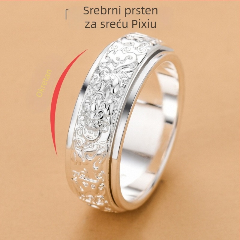 Pengs 999 srebrni prsten za muškarce, Pixiu motiv, originalni dizajn, Zima 2024