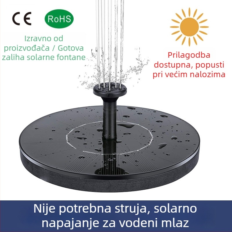 Solarni fontan za vanjske bazene, okrugli plutajući fontan, pumpa za fontanu i vodeni efekt s osvjetljenjem