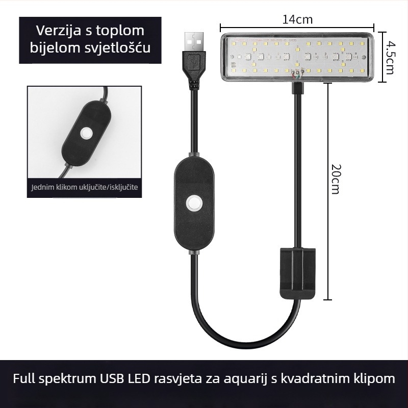 USB LED svjetlo za akvarij s tajmerom i ciklusom, osvjetljenje za vodene biljke i alge, clip-on svjetlo s više boja, svjetlo za kornjače