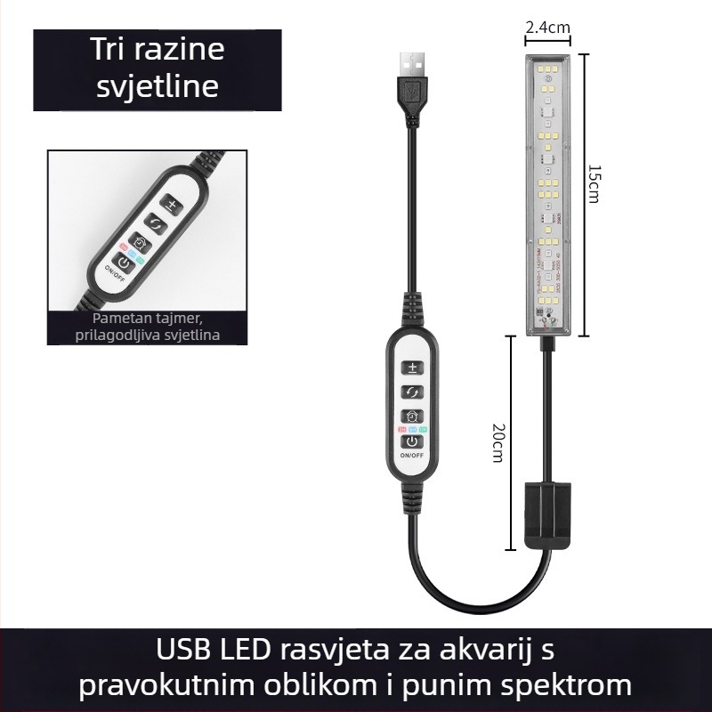 USB LED svjetlo za akvarij s tajmerom i ciklusom, osvjetljenje za vodene biljke i alge, clip-on svjetlo s više boja, svjetlo za kornjače