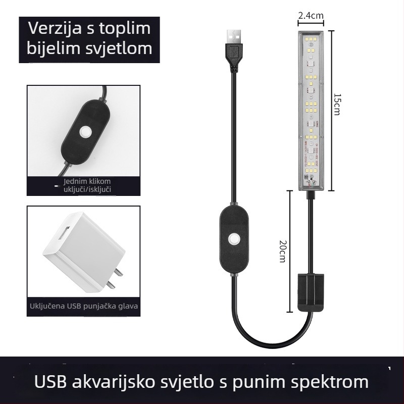 USB LED svjetlo za akvarij s tajmerom i ciklusom, osvjetljenje za vodene biljke i alge, clip-on svjetlo s više boja, svjetlo za kornjače