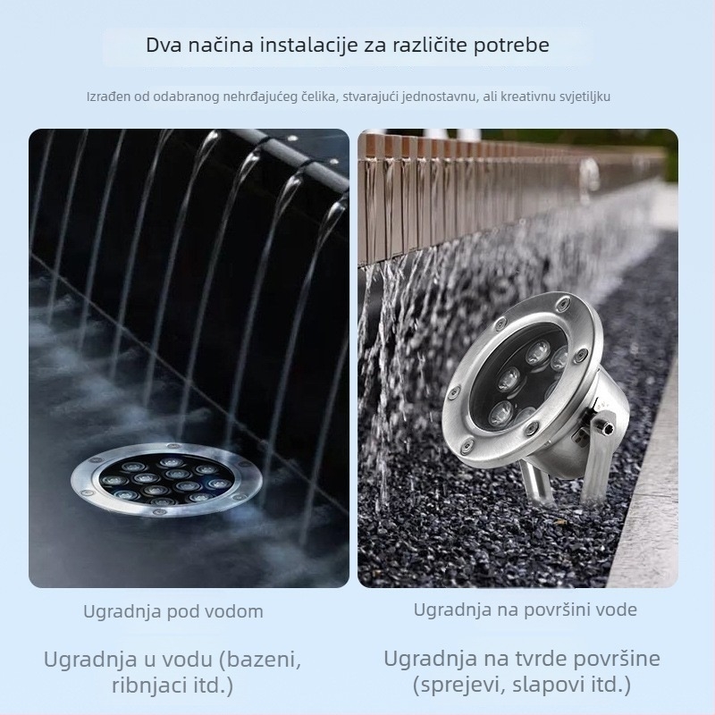 Podvodna LED svjetiljka za bazene i vodne pejzaže, 24V, 18 LED, IP68, 3000K topla bijela, OSRAM