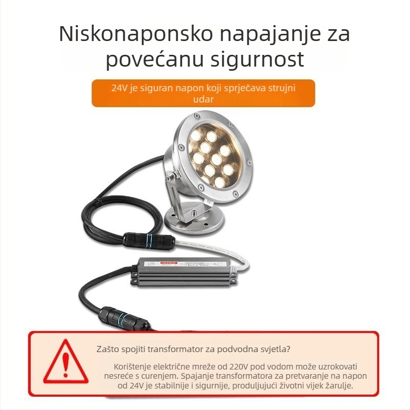 Podvodna LED svjetiljka za bazene i vodne pejzaže, 24V, 18 LED, IP68, 3000K topla bijela, OSRAM