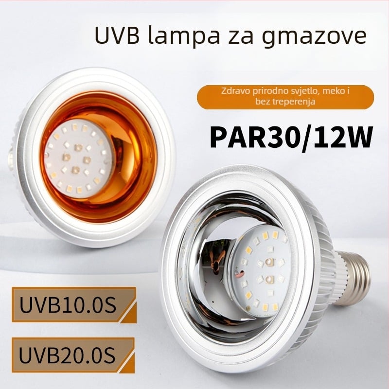 UVB lampa za guštere s punim spektrom UVA/UVB, kalcij dodatak, aluminijsko kućište, 12W, 100–260V