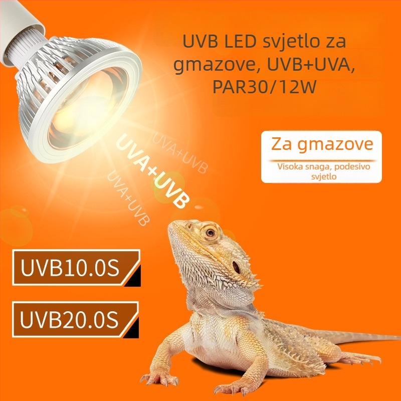 UVB lampa za guštere s punim spektrom UVA/UVB, kalcij dodatak, aluminijsko kućište, 12W, 100–260V