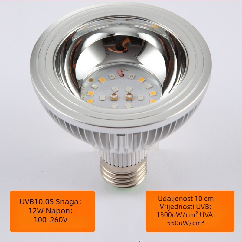 UVB lampa za guštere s punim spektrom UVA/UVB, kalcij dodatak, aluminijsko kućište, 12W, 100–260V
