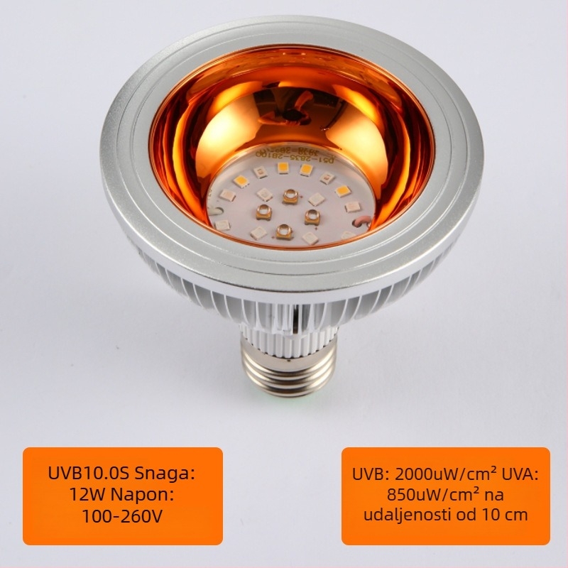 UVB lampa za guštere s punim spektrom UVA/UVB, kalcij dodatak, aluminijsko kućište, 12W, 100–260V
