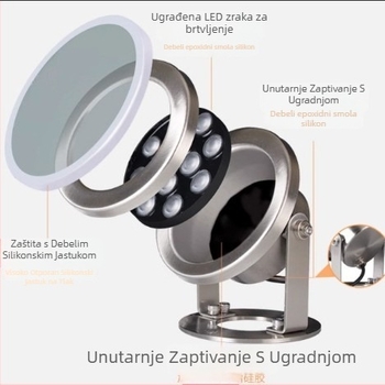 Podvodna LED svjetiljka za vodne pejzaže, 24V, IP68, nehrđajuće kućište, 6 LED, 12W