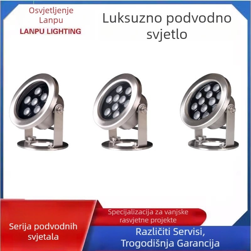 Podvodna LED svjetiljka za vodne pejzaže, 24V, IP68, nehrđajuće kućište, 6 LED, 12W