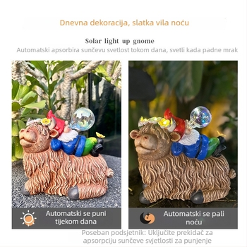 Vanjska vrtna dekorativna lampa od smole s gnomo-elf figurom i lampom s mjehurićima, solarno napajanje