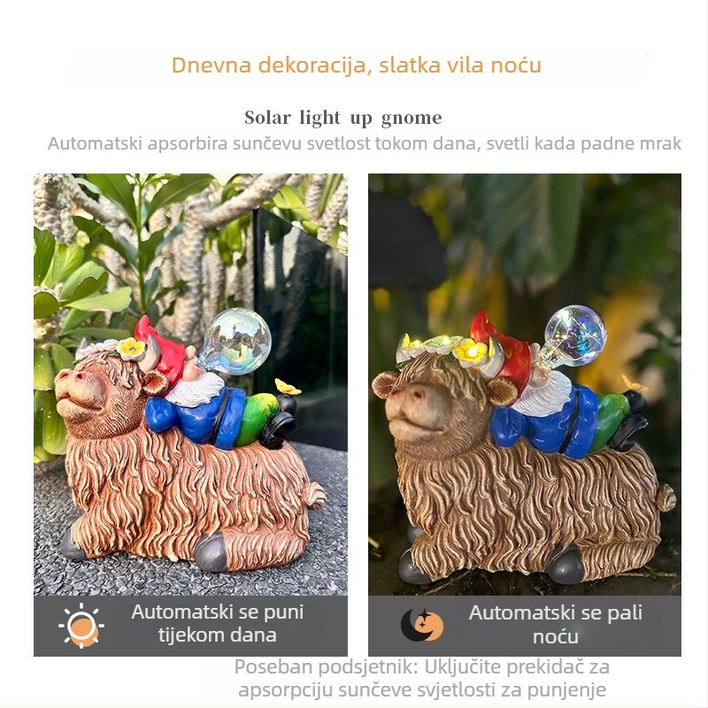 Vanjska vrtna dekorativna lampa od smole s gnomo-elf figurom i lampom s mjehurićima, solarno napajanje