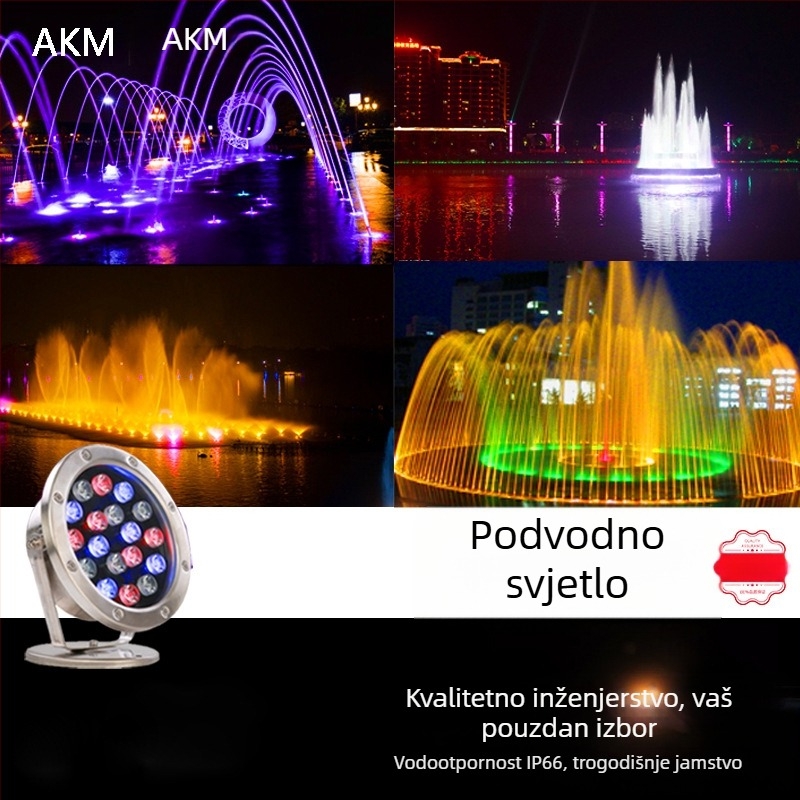 Višebojno vanjsko podvodno LED svjetlo za fontanu, bazen, ribnjak i akvarij – vodootporno, s mogućnošću prigušivanja.