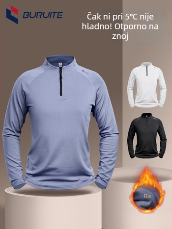 Unisex fitness top s brzo sušećom tkaninom, dugi rukav, ovratnik i zatvarač – smjesa poliester 93%, podstava od spandeksa 7%