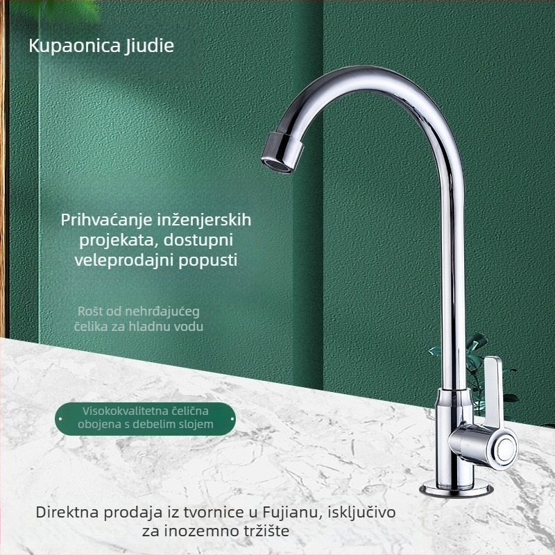 Nehrđajući čelični okomiti kuhinjski slavina, hladna voda (model mp88600, 0,8 MPa, 0–90°C)