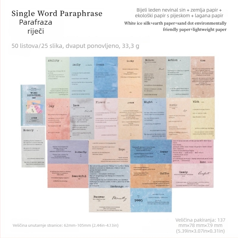 Set dekorativnih kolaga za kućište telefona, retro serija English Library, bez ljepila, 50 kom; materijali: bijeli ice-silk papir, zemljani papir, papir s pijeskom točkicama, lagani papir; Marka Yu Xian