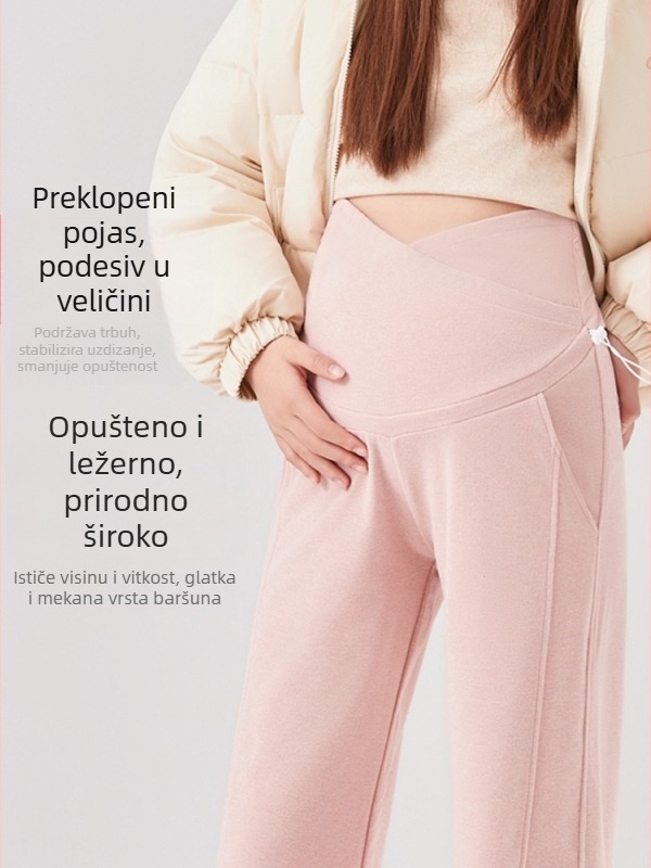 Trudničke široke hlače s potporom za trbuh, slobodan kroj, široke nogavice, poliester 95%+, srednja debljina, jesen 2024