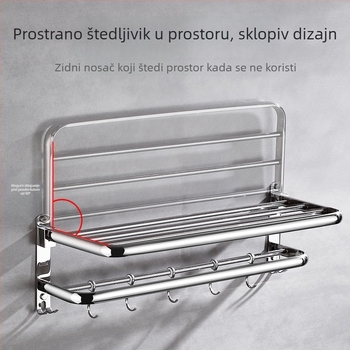 Držač za ručnike u kupaonici od nehrđajućeg čelika, sklopivi, bez bušenja, komplet od dva dijela, polirani završetak