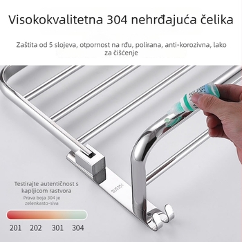 Držač za ručnike u kupaonici od nehrđajućeg čelika, sklopivi, bez bušenja, komplet od dva dijela, polirani završetak