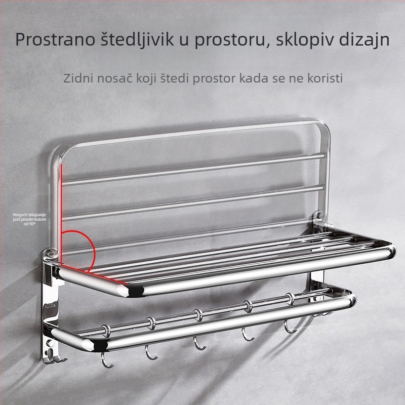 Držač za ručnike u kupaonici od nehrđajućeg čelika, sklopivi, bez bušenja, komplet od dva dijela, polirani završetak