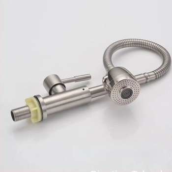 Kuhinjski faucet za hladnu vodu od 304 nehrđajućeg čelika, s okretljivim crijevom, brušeni završni sloj, model 8210, 20 mm ulaz/izlaz, keramički jezgreni ventil