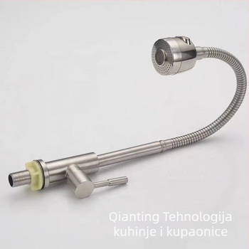 Kuhinjski faucet za hladnu vodu od 304 nehrđajućeg čelika, s okretljivim crijevom, brušeni završni sloj, model 8210, 20 mm ulaz/izlaz, keramički jezgreni ventil