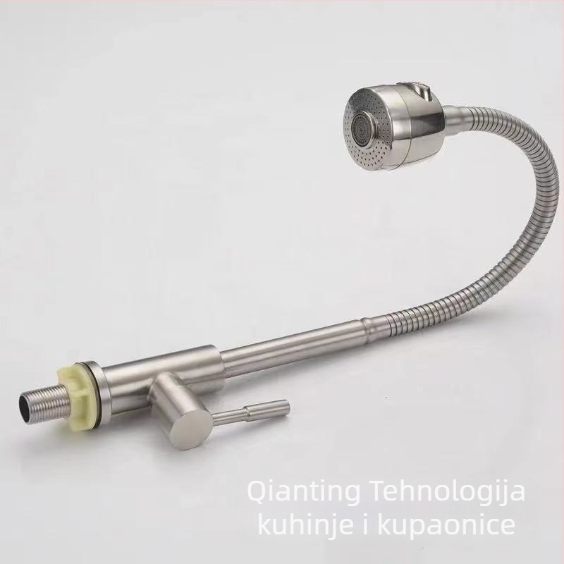 Kuhinjski faucet za hladnu vodu od 304 nehrđajućeg čelika, s okretljivim crijevom, brušeni završni sloj, model 8210, 20 mm ulaz/izlaz, keramički jezgreni ventil
