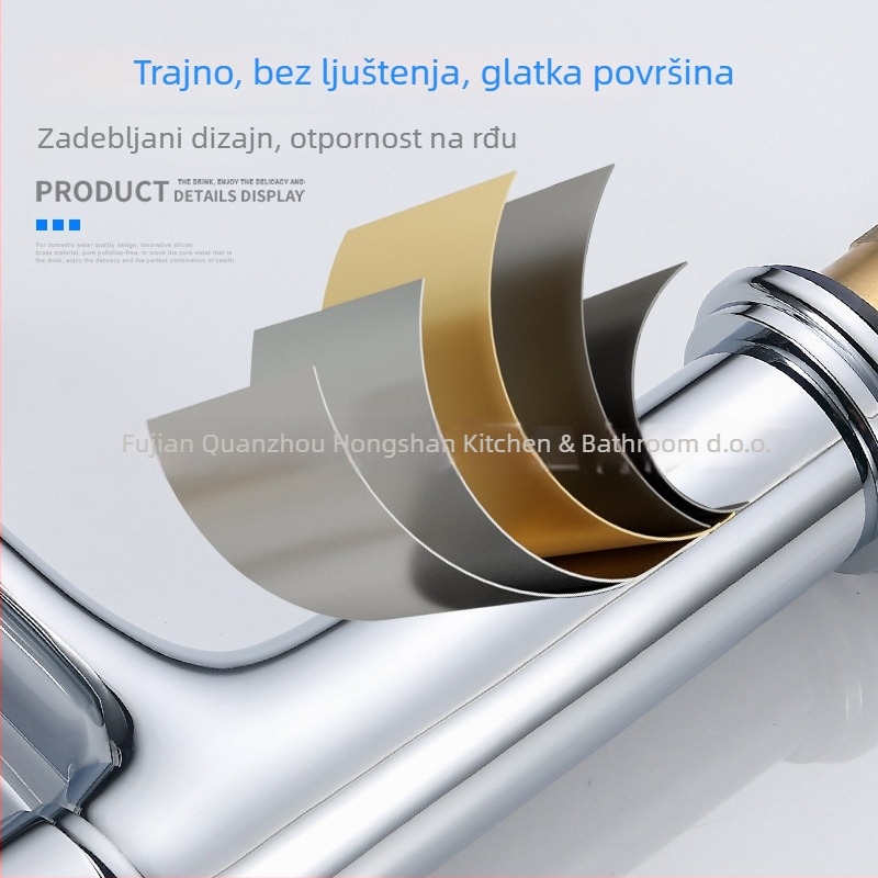 Bakrena slavina za kupaonski umivaonik, topla i hladna voda, uspravna montaža, model HS05-6090, 0–80°C, 4 muška priključka