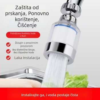 360° okretni filter za slavinu, univerzalni priključak kuhinja, zaštita od prskanja, plastično kućište