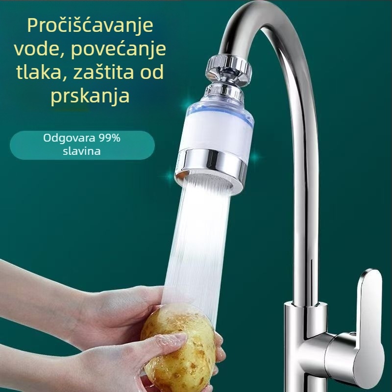 360° okretni filter za slavinu, univerzalni priključak kuhinja, zaštita od prskanja, plastično kućište