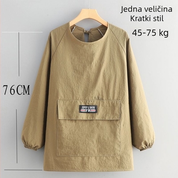 Kuhinjska pregača s dugim rukavima, Taslan materijal, karikatura otisak, zaštita od prljavštine, ležeran stil
