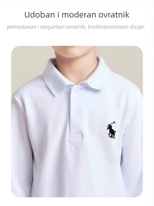 Dječja pamučna polo majica s dugim rukavima i ovratnikom, crtani otisak, unisex, jesen 2025