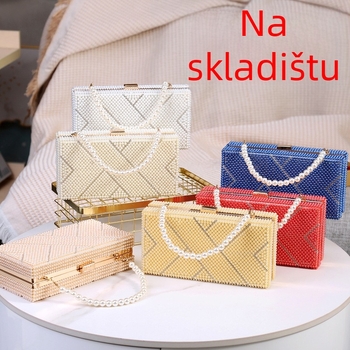 Torba za večer s biserima, PVC vanjska strana, podstava od poliestera, crossbody stil, horizontalni četverokut, zatvaranje kopčom, džep za telefon