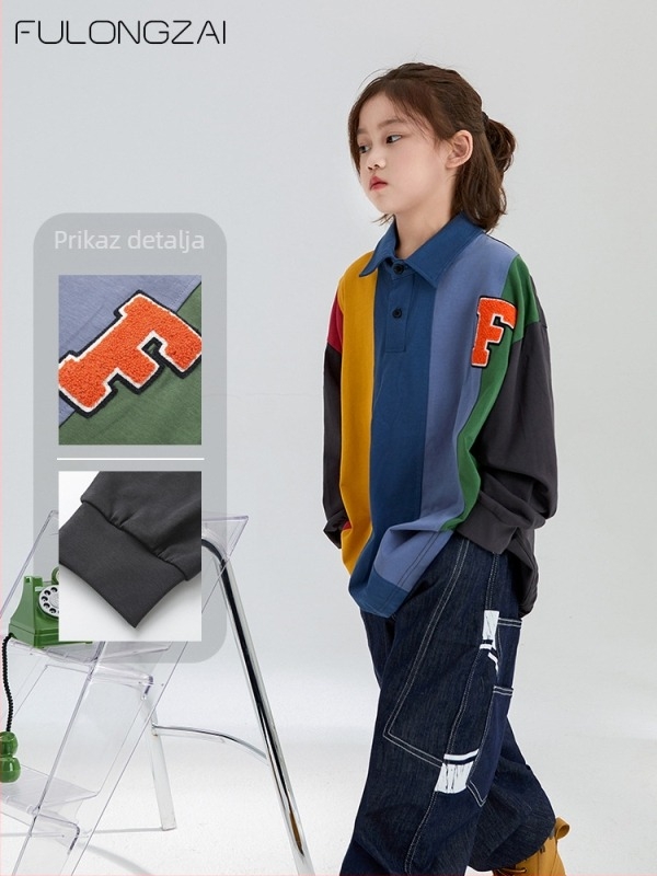 Fulongzi unisex pamučna prugasta polo majica, proljeće 2024, za djecu od 8 godina i više
