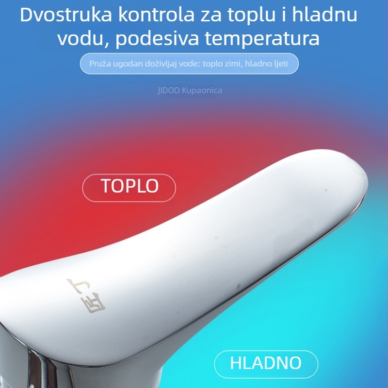 Slavina za umivaonik s dvije otvora, izvučna za toplu i hladnu vodu, mesingano tijelo, krom završna obrada, keramički ventil, model SKCLSLT