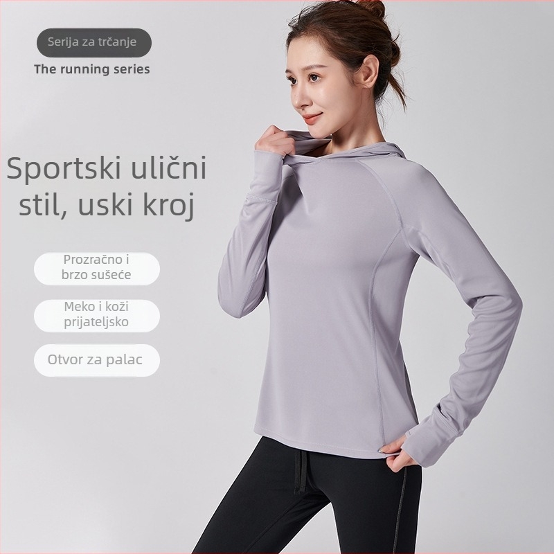 Ženska lagana jakna s kapuljačom za proljeće, slim fit, odvodi vlagu, dugi rukav