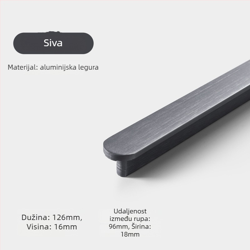 Ručka za ormar - aluminijska zlitina, lijevanje pod tlakom, moderni minimalistički stil, model 8812