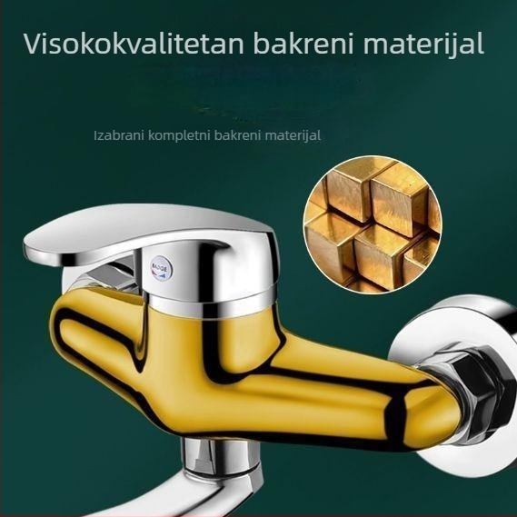 Zidni prošireni rotirajući vodovodni miješač za kuhinju, drez za posuđe i balkonsku perilicu – bakrena legura, keramički disk ventil, 20 mm ulaz/izlaz, podizni mehanizam, rotirajući