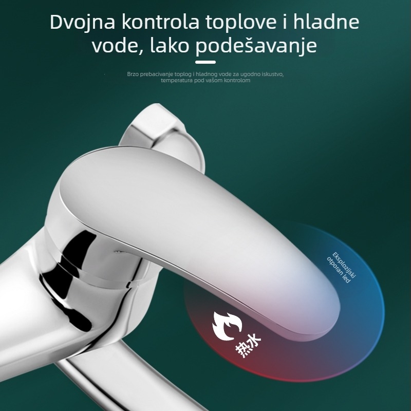 Zidni prošireni rotirajući vodovodni miješač za kuhinju, drez za posuđe i balkonsku perilicu – bakrena legura, keramički disk ventil, 20 mm ulaz/izlaz, podizni mehanizam, rotirajući