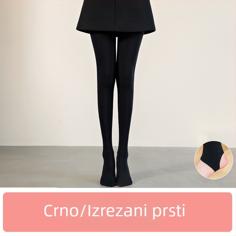 Ženske tajice s fleece-om za jesen i zimu, boja kože/crna, debele i tople