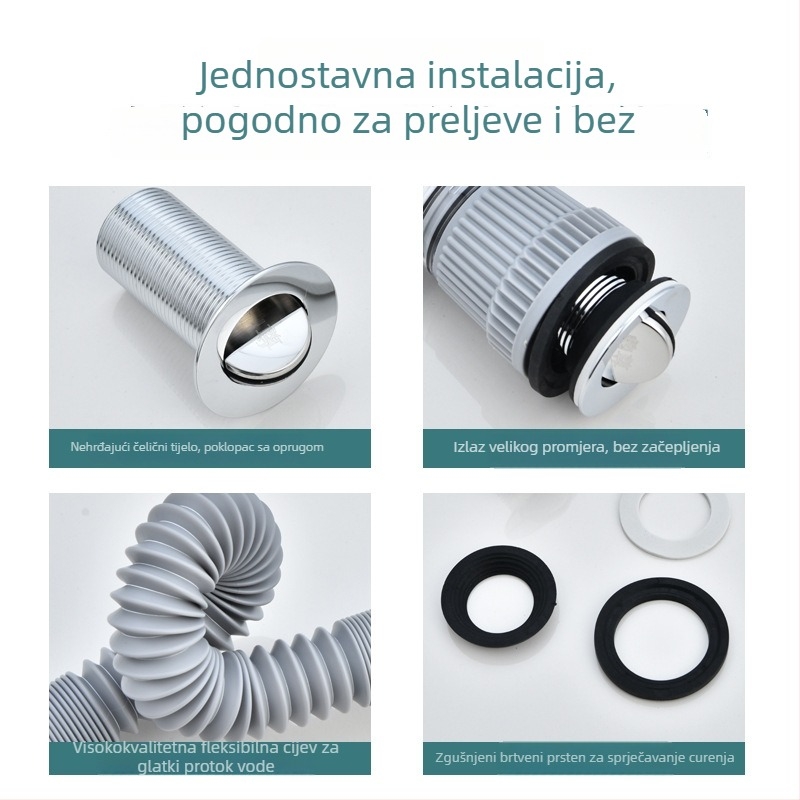 Odtok za umivaonik s cijevi, PVC, S-oblik, preklopna kapica, moderan stil