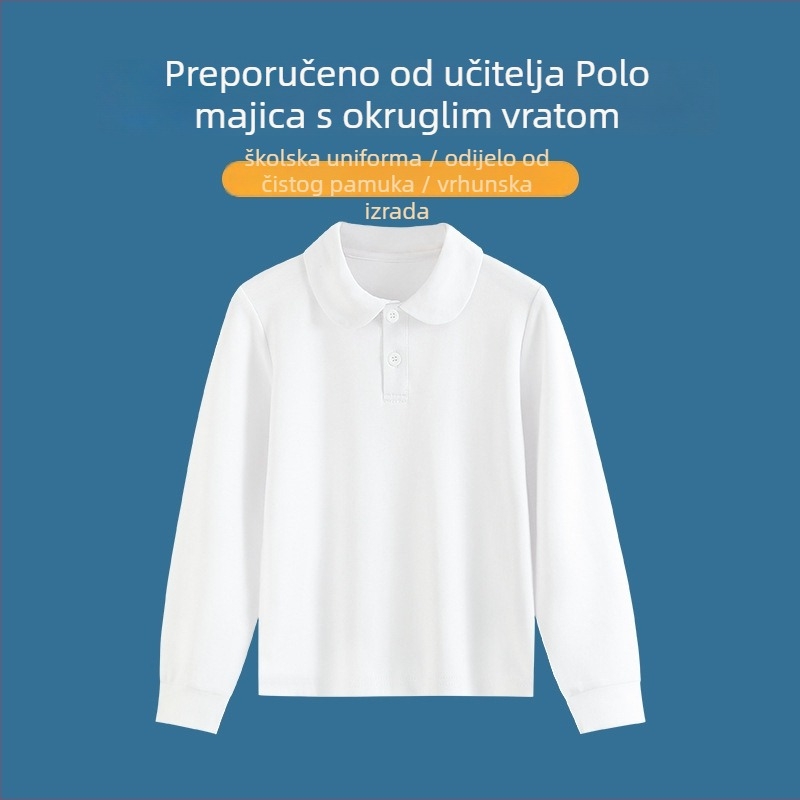 Djevojački pamučni polo s dugim rukavima, korejskog stila, lagano za proleće