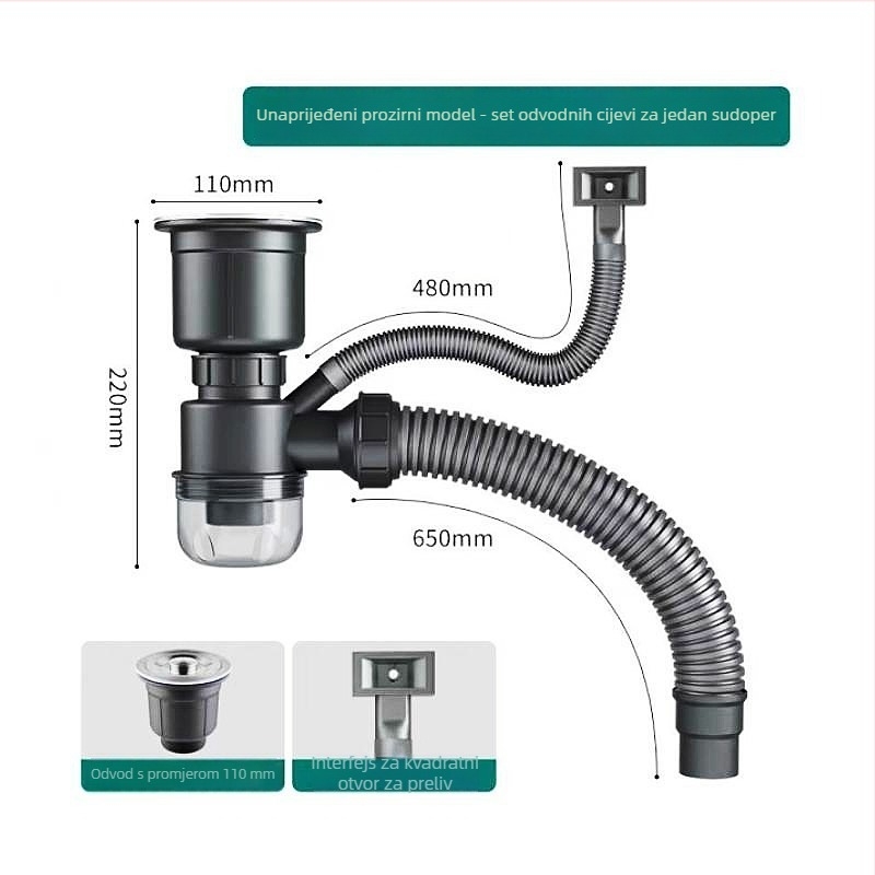 Set dodataka za odvodnju sudopera, ABS plastika, model 11, šifra proizvoda 11, neto masa 350