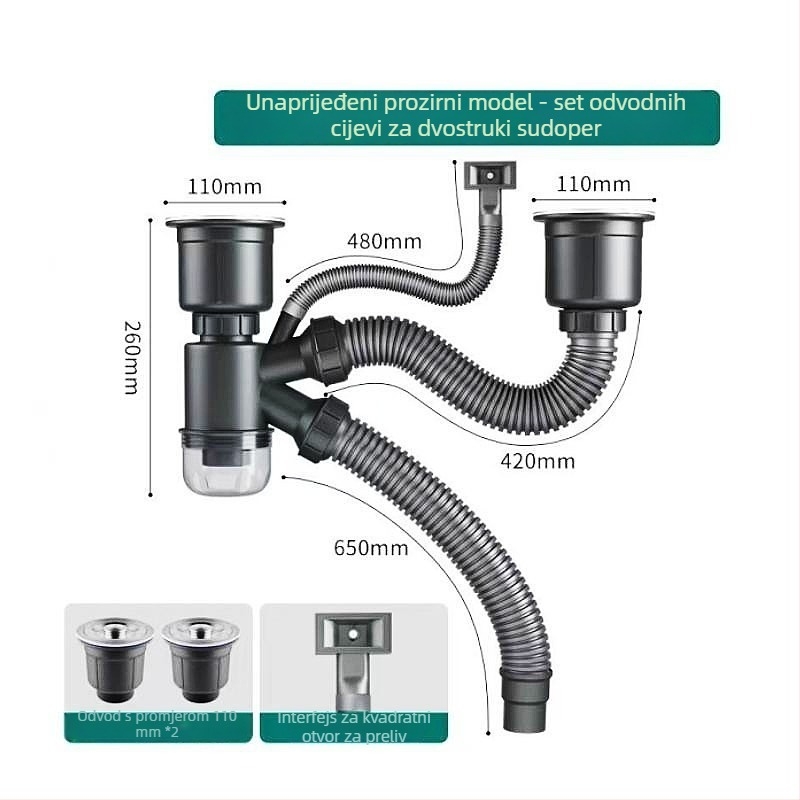 Set dodataka za odvodnju sudopera, ABS plastika, model 11, šifra proizvoda 11, neto masa 350