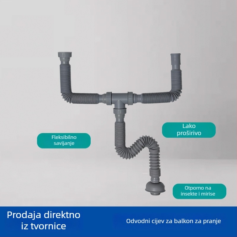 Gaoke odvoda cijev za kuhinjski sudoper i dvostruki sudoper, protiv mirisa, PP/TPE, model YTCXSG, broj artikla YTC1000